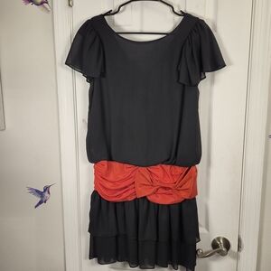 Vintage 80s Glenrob Black & Red Blouson Cocktail Dress – Ruffle Skirt Academia